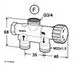 Bauzeichnung eines Heizungsventils von IMI Hydronic Engineering mit Anschlüssen und Maßangaben. Darstellung der Komponenten und Durchflussrichtung.